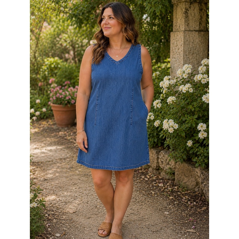 Faded Glory Denim Jumper Dress Womens XL Blue Excellent Vintage Sleeveless Zip